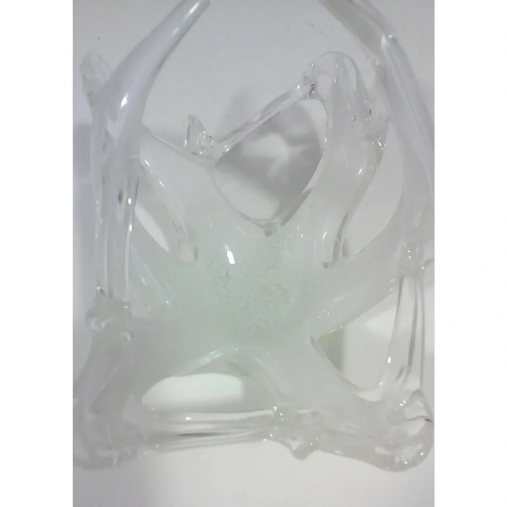 Vintage Murano White Clear Art Glass Sculptural Basket Made in Italy